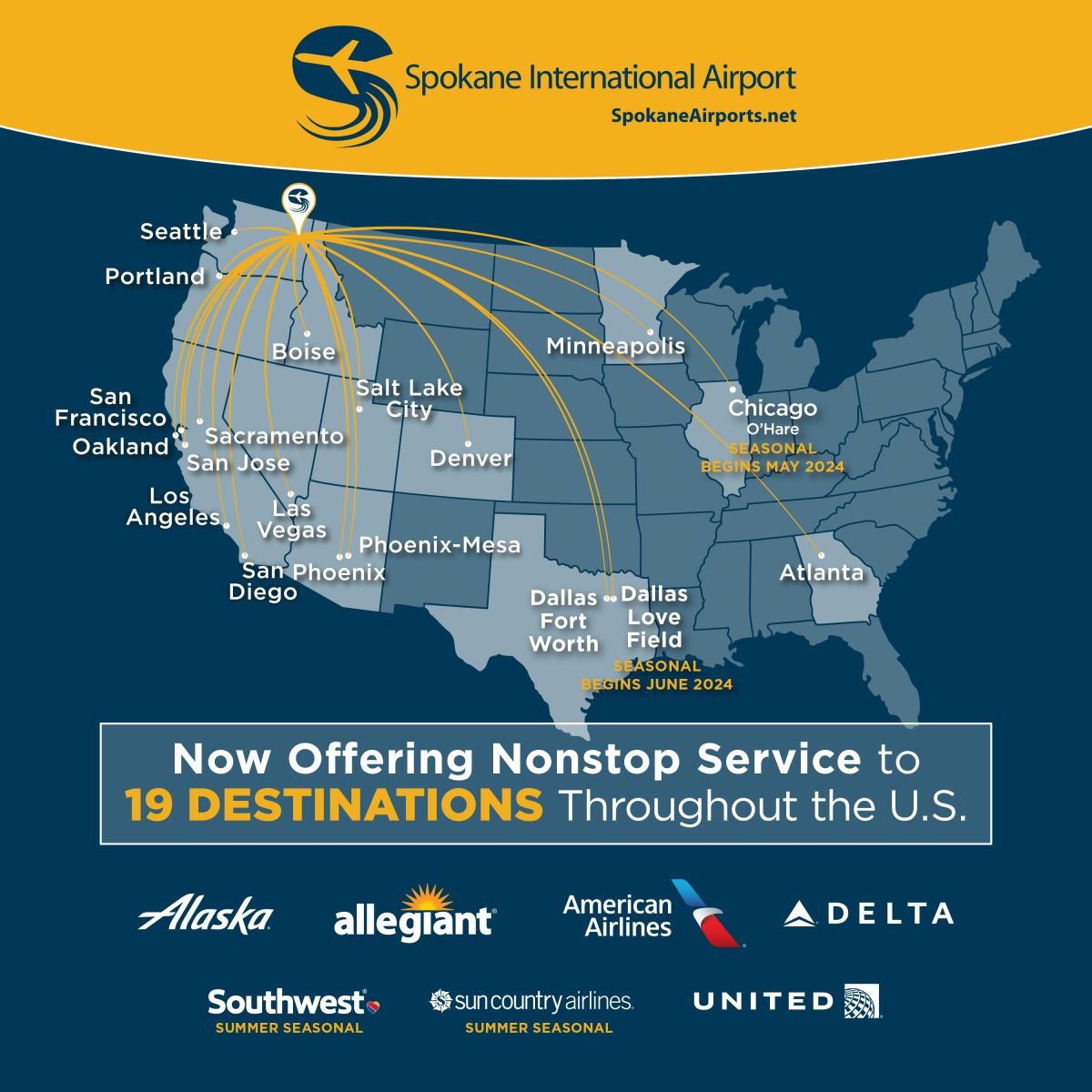 Spokane Intl Airport Flight Info Non Stop Flights